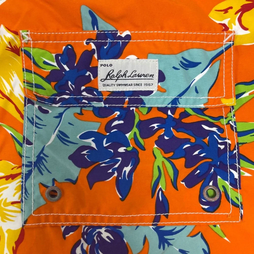 Polo Ralph Lauren‎ Floral Swim Trunks Orange Tropical Beach Shorts L